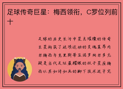 足球传奇巨星：梅西领衔，C罗位列前十
